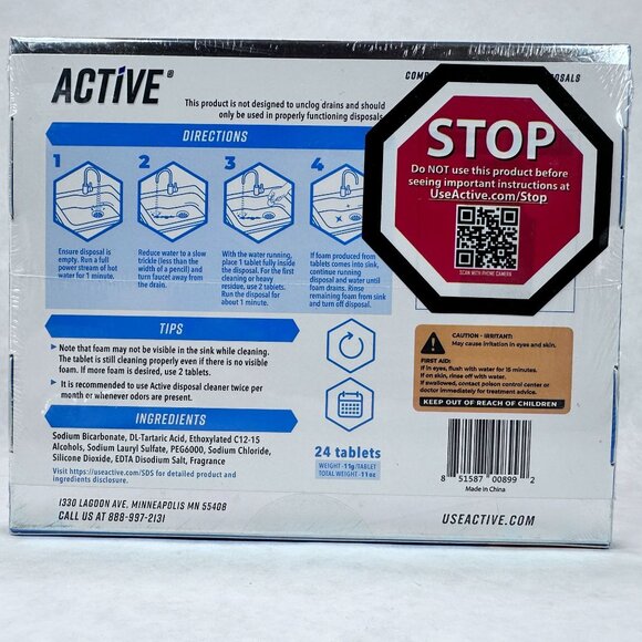Active Disposal Cleaner 1-Year Supply 24 Tabs Cleans‎ Deodorizes NEW SEALED BOX - Picture 4 of 5